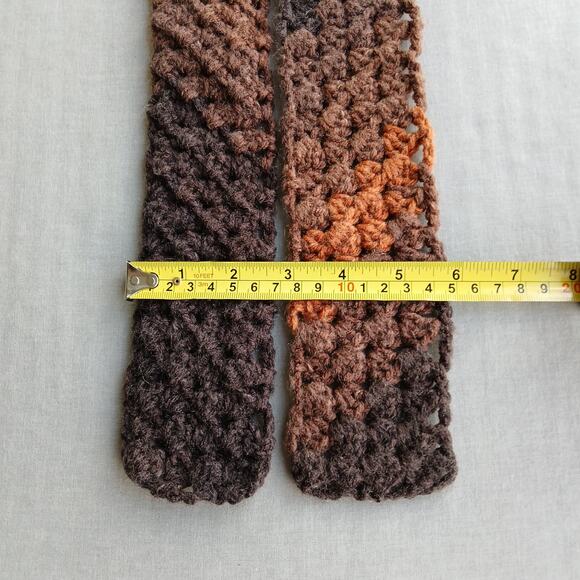 Latte Stripe Crochet Neck Tie Scarf handmade unisex brown diagonal washable - Picture 7 of 7